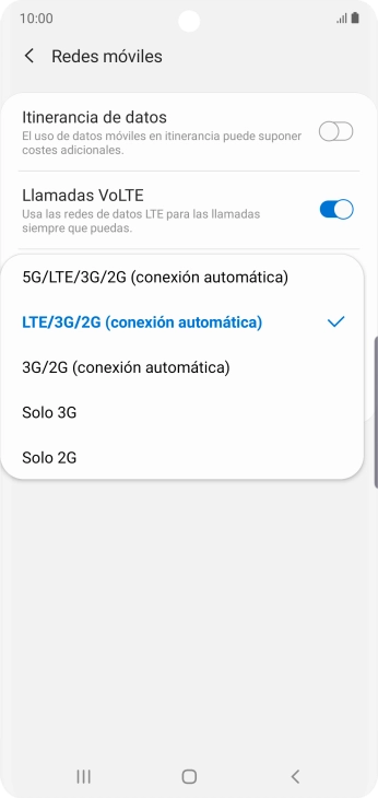 Pulsa el tipo de red deseado.