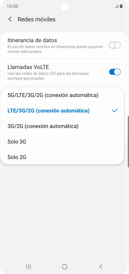 Pulsa el tipo de red deseado.