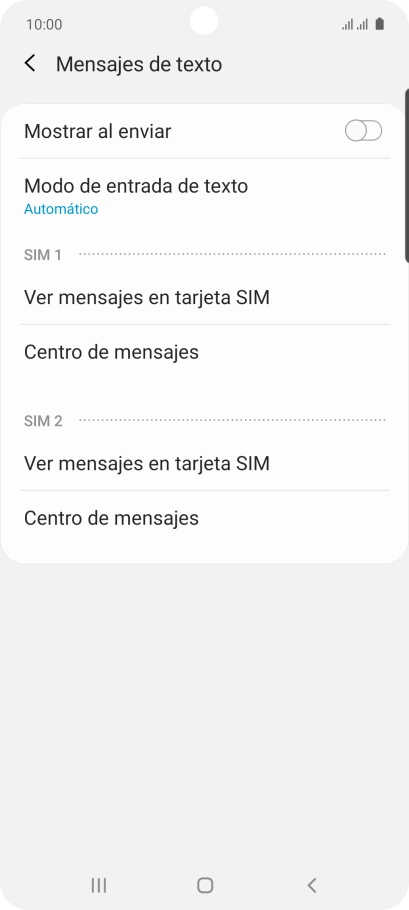 Pulsa Centro de mensajes bajo la tarjeta SIM deseada.