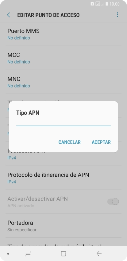 Introduce default y pulsa ACEPTAR.