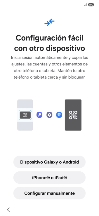 Pulsa la opción deseada para transferir contenido desde otro dispositivo y pulsa Configurar manualmente.