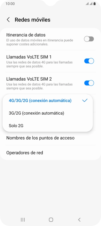 Pulsa el tipo de red deseado.