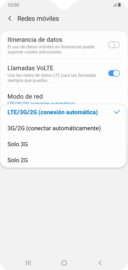 Pulsa el tipo de red deseado.