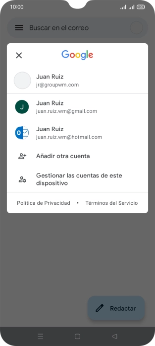 Pulsa la cuenta de correo electrónico deseada.