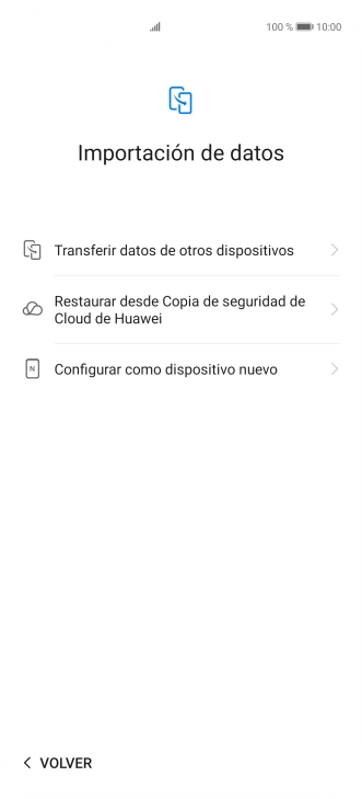 Puedes transferir el contenido de otro teléfono cuando activas tu teléfono por primera vez y cuando lo has restablecido. Cuando aparezca en la pantalla del teléfono esta imagen, ya está listo para la transmisión del contenido del otro teléfono.
