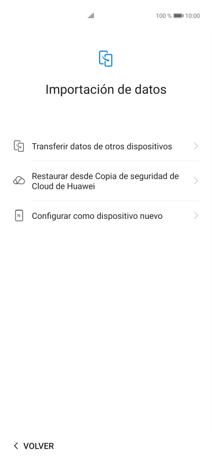 Puedes transferir el contenido de otro teléfono cuando activas tu teléfono por primera vez y cuando lo has restablecido. Cuando aparezca en la pantalla del teléfono esta imagen, ya está listo para la transmisión del contenido del otro teléfono.
