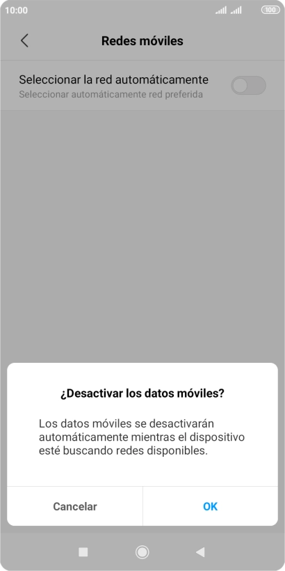 Pulsa OK y espera mientras el teléfono está buscando redes.