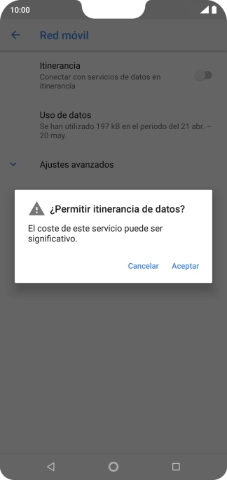 Si el roaming de datos está activado, pulsa Aceptar.