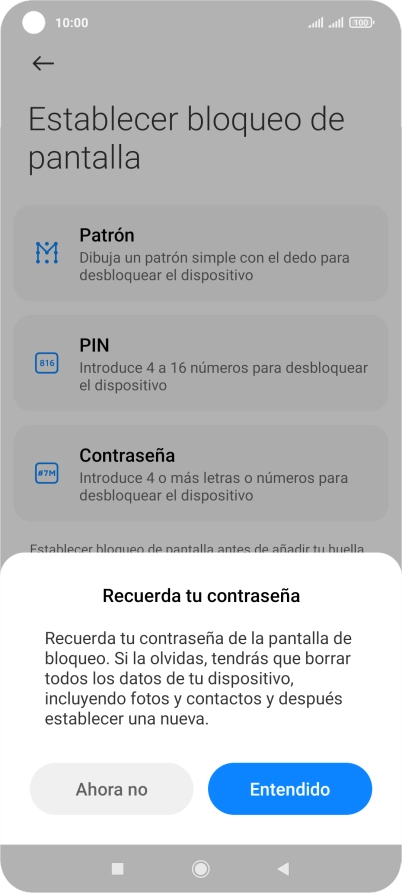 Pulsa Entendido y sigue las indicaciones de la pantalla para crear un código de seguridad del teléfono adicional.
