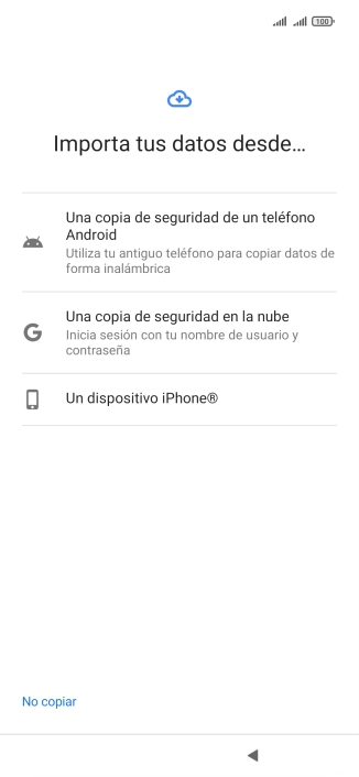Pulsa la opción deseada y sigue las indicaciones de la pantalla para transferir contenido desde el otro teléfono y finalizar la activación de tu teléfono.