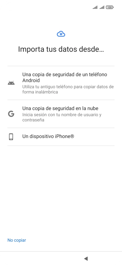 Pulsa la opción deseada y sigue las indicaciones de la pantalla para transferir contenido desde el otro teléfono y finalizar la activación de tu teléfono.