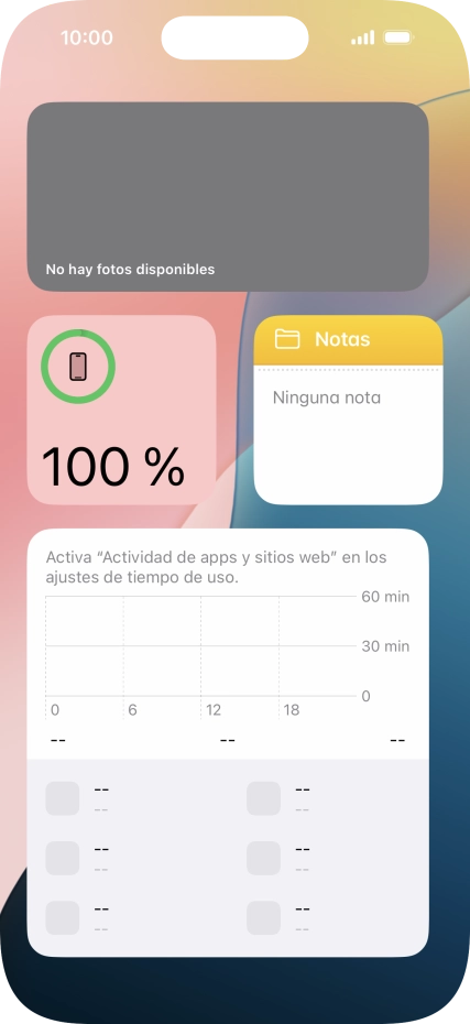 Desliza el dedo hacia arriba o hacia abajo por la pantalla para ver más widgets.