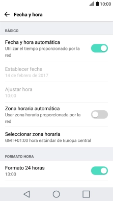Pulsa Zona horaria automática para activar la función.