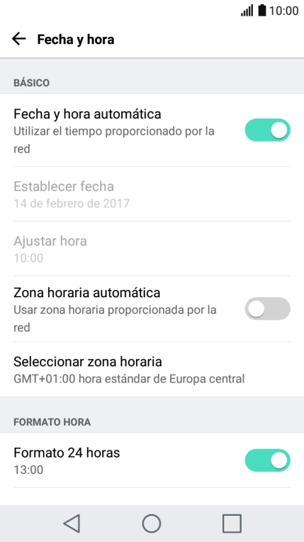 Pulsa Zona horaria automática para activar la función.