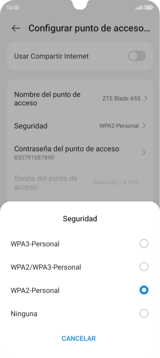 Pulsa WPA3-Personal para proteger la conexión wifi con una contraseña.