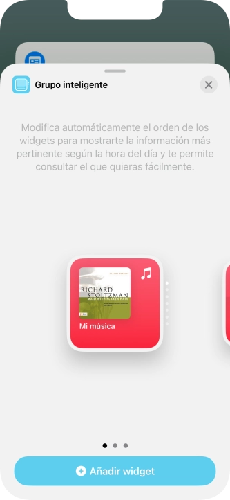 Desliza el dedo hacia la derecha o hacia la izquierda por la pantalla para seleccionar el tamaño de widget deseado.