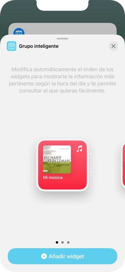 Desliza el dedo hacia la derecha o hacia la izquierda por la pantalla para seleccionar el tamaño de widget deseado.