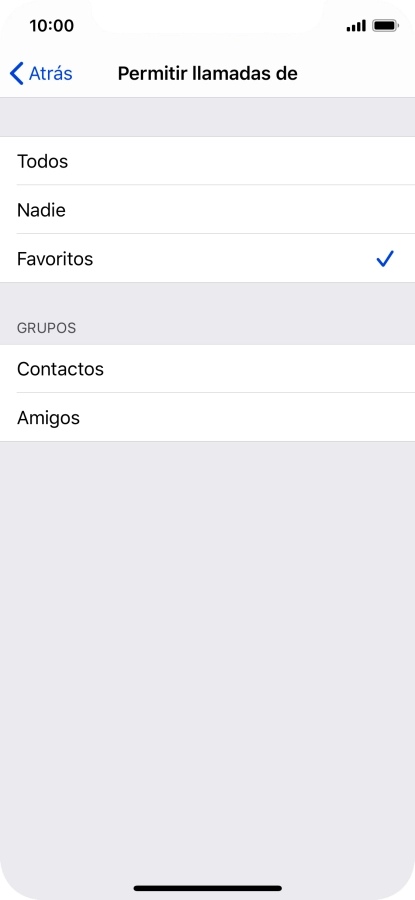 Pulsa el ajuste deseado para seleccionar qué contactos te pueden llamar cuando la función de 