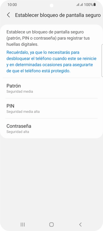Pulsa el código de seguridad deseado y sigue las indicaciones de la pantalla para crear un código de seguridad del teléfono adicional.