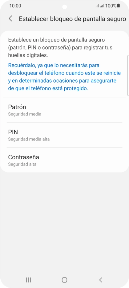 Pulsa el código de seguridad deseado y sigue las indicaciones de la pantalla para crear un código de seguridad del teléfono adicional.