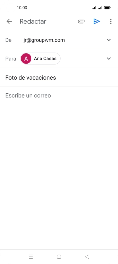 Pulsa en el campo de escritura  y escribe el texto del correo electrónico.