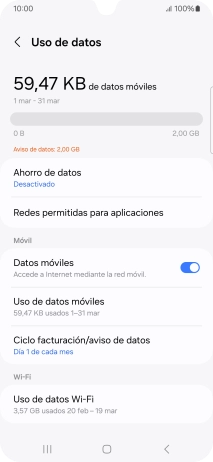 El consumo total de datos se visualiza ahora en la pantalla.