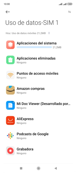 El consumo de datos por cada aplicación aparece bajo el nombre de la aplicación.