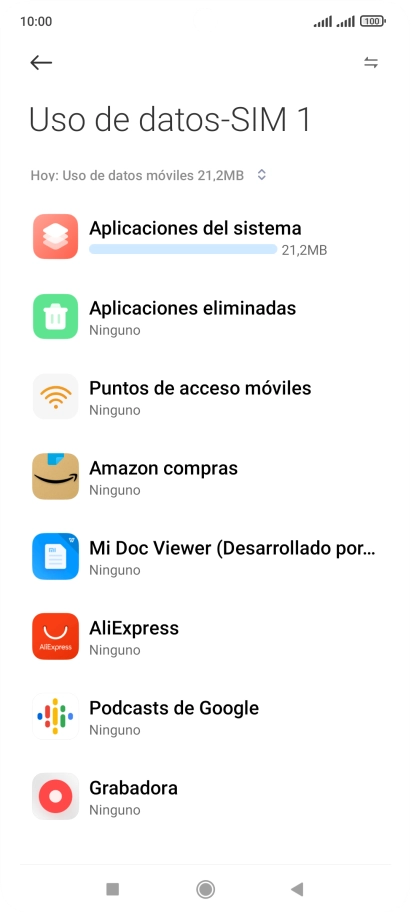 El consumo de datos por cada aplicación aparece bajo el nombre de la aplicación.