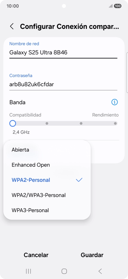 Pulsa WPA3-Personal para proteger la conexión wifi con una contraseña.