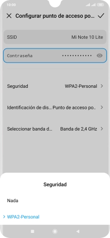 Pulsa WPA2-Personal para proteger la conexión wifi con una contraseña.