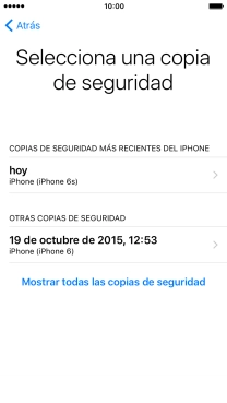 Pulsa la copia de seguridad deseada y espera mientras el teléfono restaura el contenido anterior de la copia de seguridad seleccionada. Sigue las indicaciones de la pantalla para terminar la activación.
