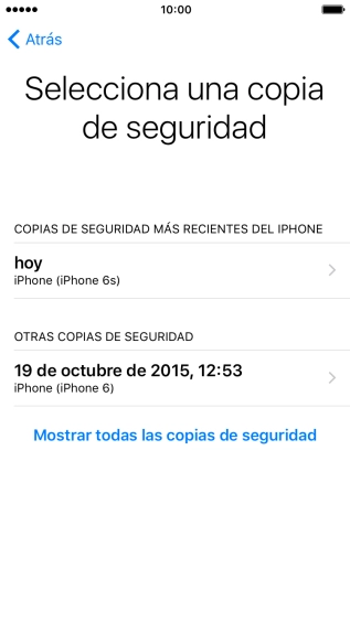 Pulsa la copia de seguridad deseada y espera mientras el teléfono restaura el contenido anterior de la copia de seguridad seleccionada. Sigue las indicaciones de la pantalla para terminar la activación.