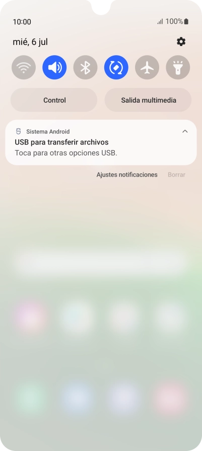 Pulsa Toca para otras opciones USB..