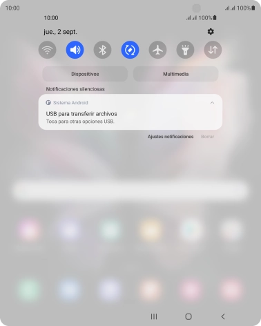 Pulsa Toca para otras opciones USB..