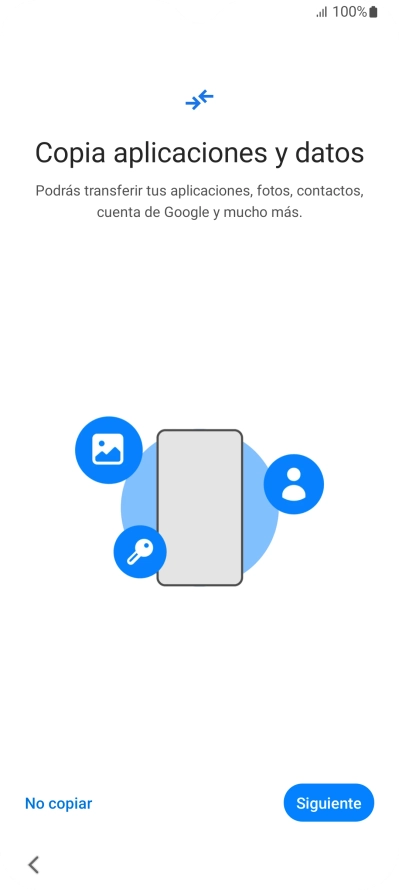 Puedes transferir el contenido de otro teléfono cuando activas tu teléfono por primera vez y cuando lo has restablecido. Cuando aparezca en la pantalla del teléfono esta imagen, ya está listo para la transmisión del contenido del otro teléfono.