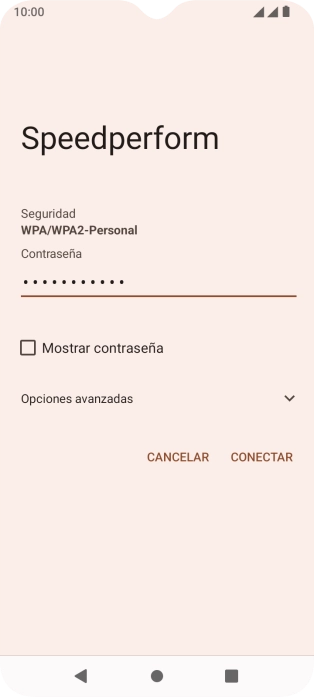 Introduce la contraseña de la red wifi y pulsa CONECTAR.