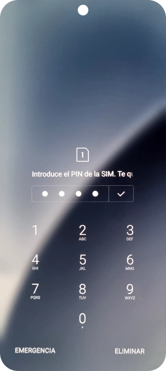 Si es necesario desbloquear la tarjeta SIM, introduce el código PIN y pulsa el icono de aceptar.