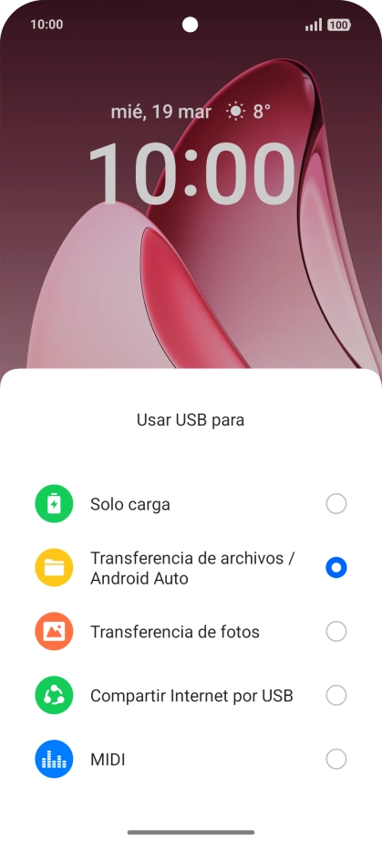 Pulsa Transferencia de archivos / Android Auto.