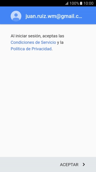 Pulsa ACEPTAR y sigue las indicaciones de la pantalla para seleccionar los ajustes de tu cuenta de Google.