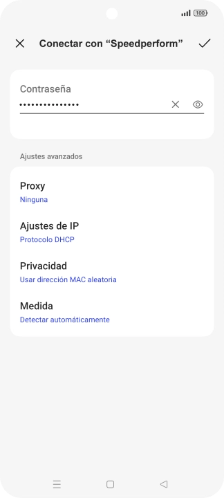Introduce la contraseña de la red Wi-Fi y pulsa el icono de aceptar.