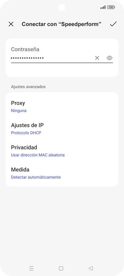 Introduce la contraseña de la red Wi-Fi y pulsa el icono de aceptar.