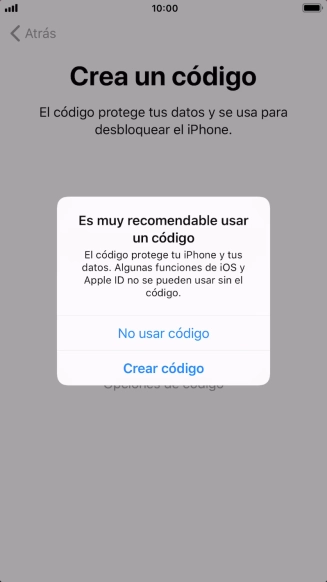Si desactivas la función, pulsa No usar código.