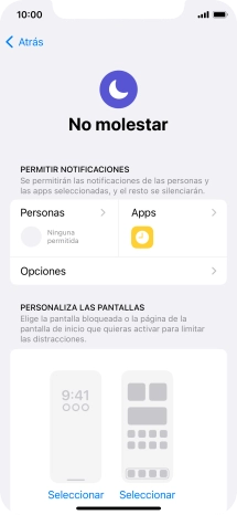 Pulsa Personas y sigue las indicaciones de la pantalla para seleccionar de qué contactos quieres recibir llamadas y notificaciones cuando No molestar está activado.