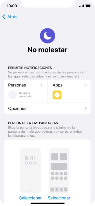Pulsa Personas y sigue las indicaciones de la pantalla para seleccionar de qué contactos quieres recibir llamadas y notificaciones cuando No molestar está activado.