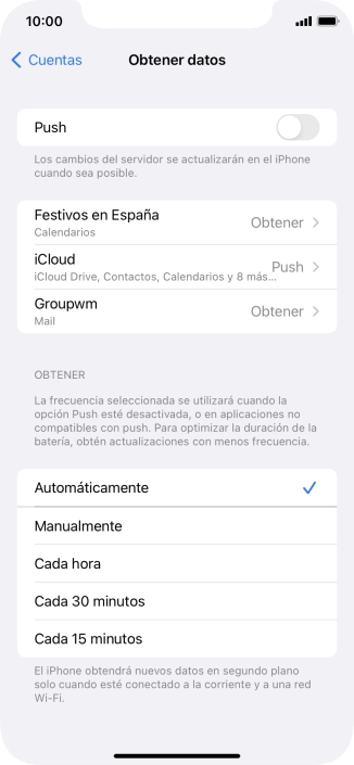 Si desactivas la función, pulsa el ajuste deseado.