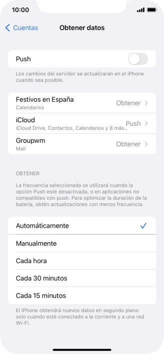 Si desactivas la función, pulsa el ajuste deseado.