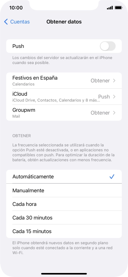 Si desactivas la función, pulsa el ajuste deseado.