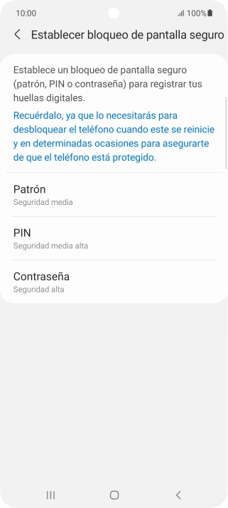 Pulsa el código de seguridad deseado y sigue las indicaciones de la pantalla para crear un código de seguridad del teléfono adicional.