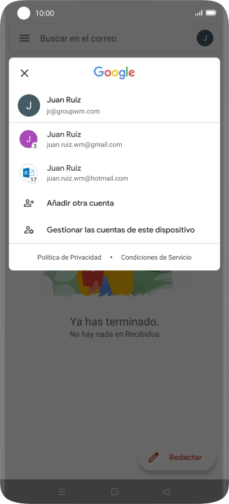 Pulsa la cuenta de correo electrónico deseada.
