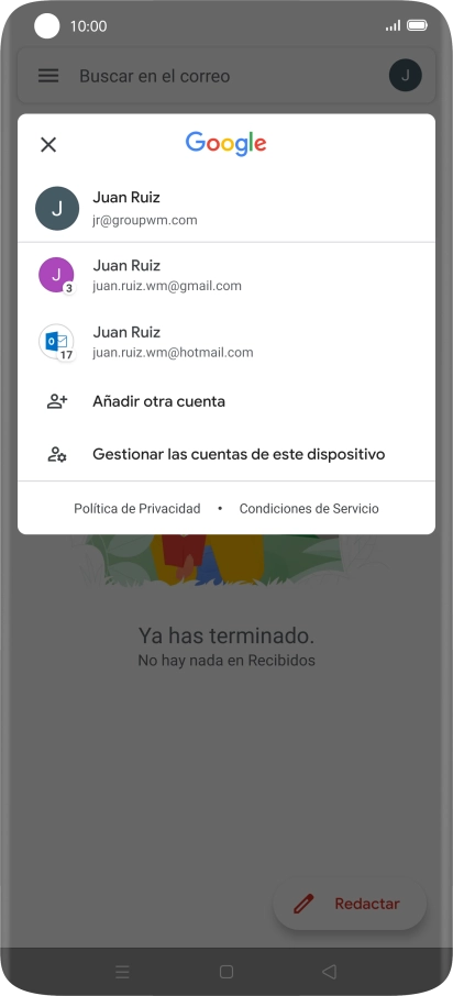 Pulsa la cuenta de correo electrónico deseada.